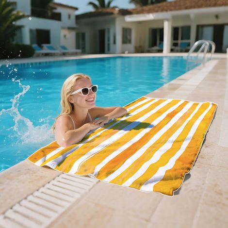 Großes, Schnelltrocknendes, Gelb Gestreiftes Mikrofaser-strandtuch Für Sommerurlaub Und Reisen