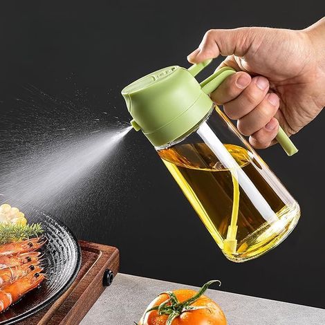 2-in-1-speiseölsprüher – 470-ml-glasflasche Für Olivenöl (mit Ausgießer) – Lebensmittelechter Ölspender Und Sprüher