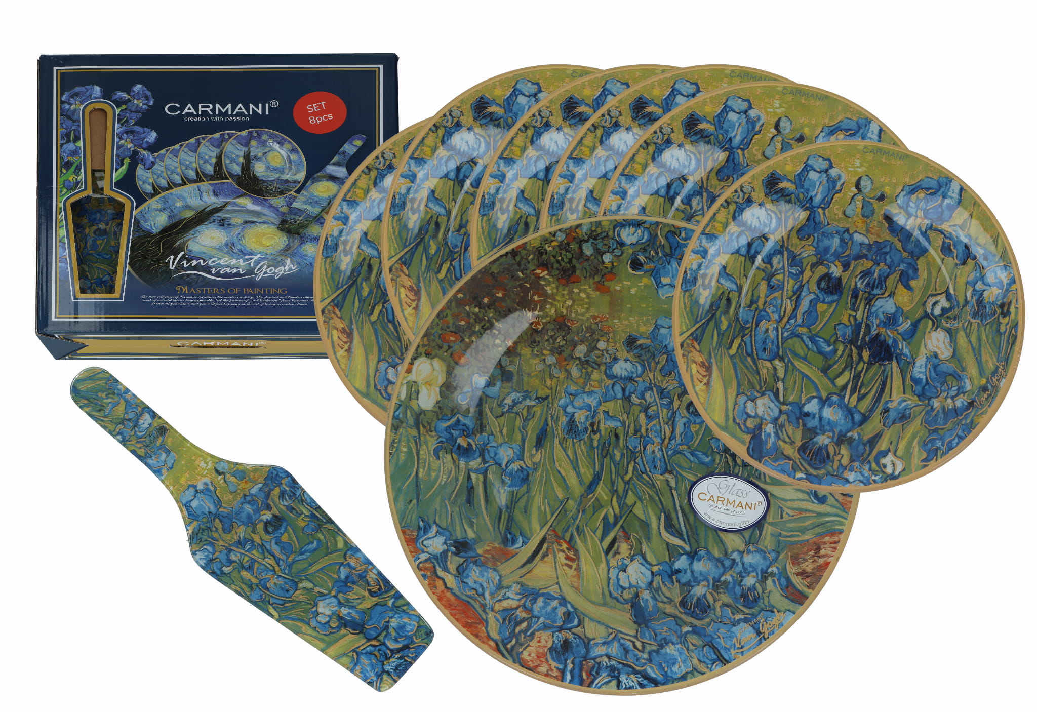 Carmani, Kuchenplatte Mit Spatel + 6 Dessertteller - Van Gogh/iris