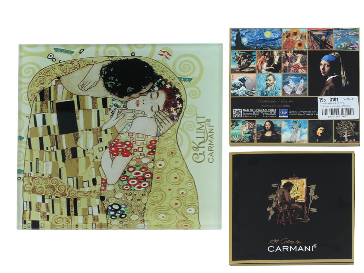 Carmani, Glasuntersetzer Ca. 11,5 X 11,5 Cm – Gustav Klimt/der Kuss, Cremefarbener Hintergrund
