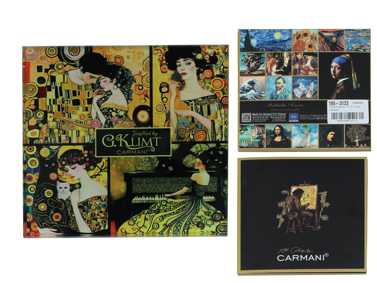 Carmani, Glasuntersetzer Ca. 11,5 X 11,5 Cm – Gustav Klimt/collage