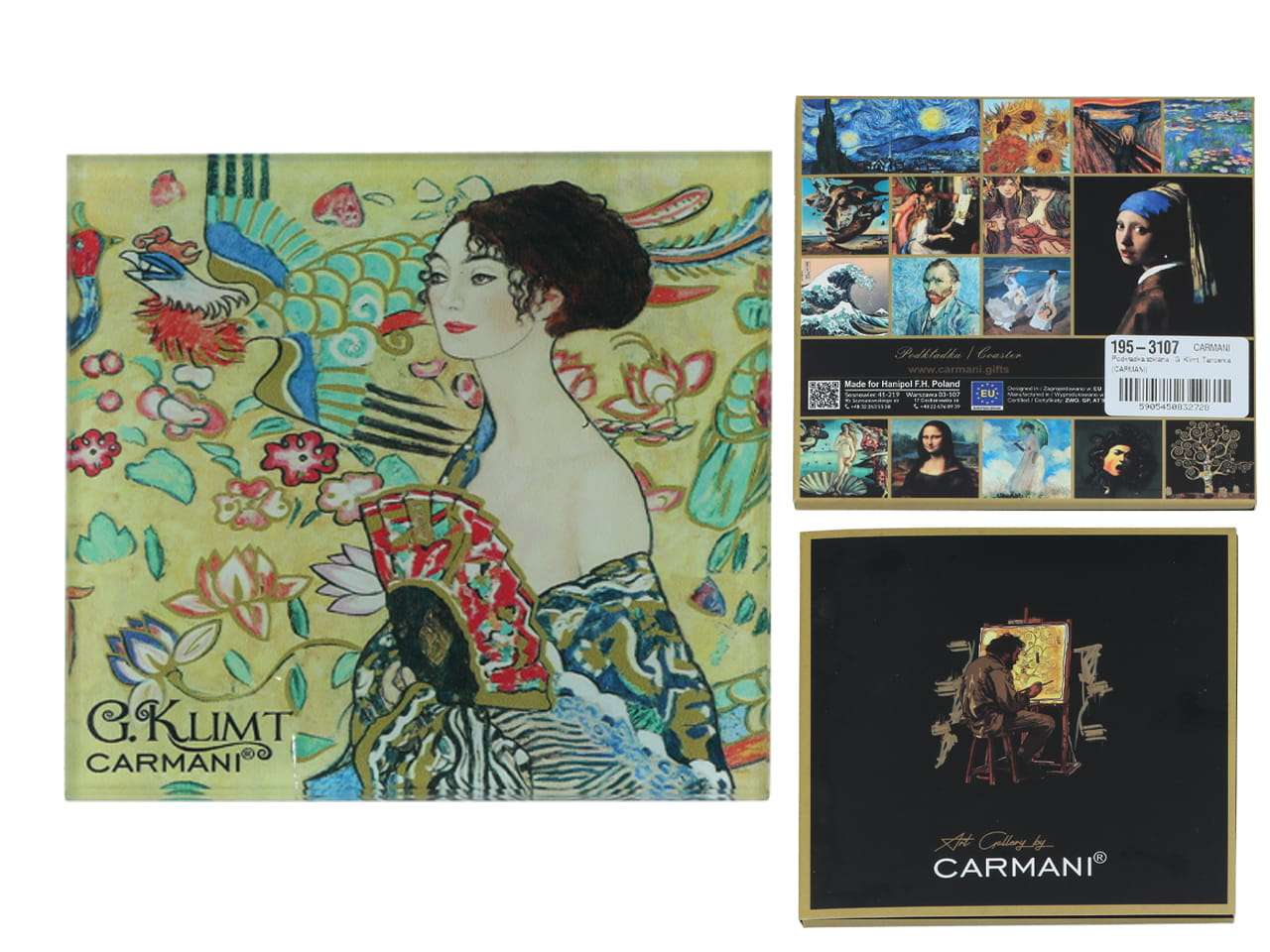 Carmani, Glasuntersetzer Ca. 11,5 X 11,5 Cm – Gustav Klimt/dame Mit Fächer
