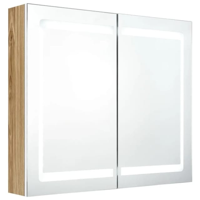 vidaXL LED-Spiegelschrank fürs Bad Weiß und Eichen-Optik 80x12x68 cm 326516