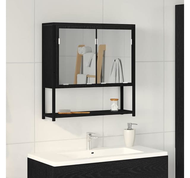 vidaXL Badezimmerspiegelschrank Schwarz Eichen-Optik 60 x 16 x 60 cm 862225