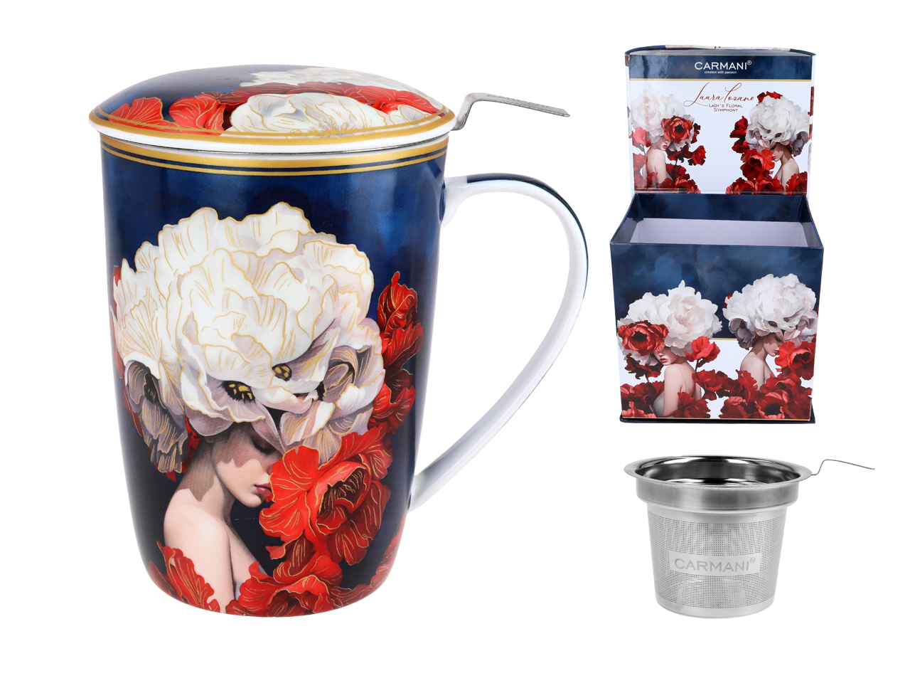 Carmani, Tasse Mit Siebeinsatz Und Deckel 600 Ml - Laura Lozano/lady's Floral Symphony