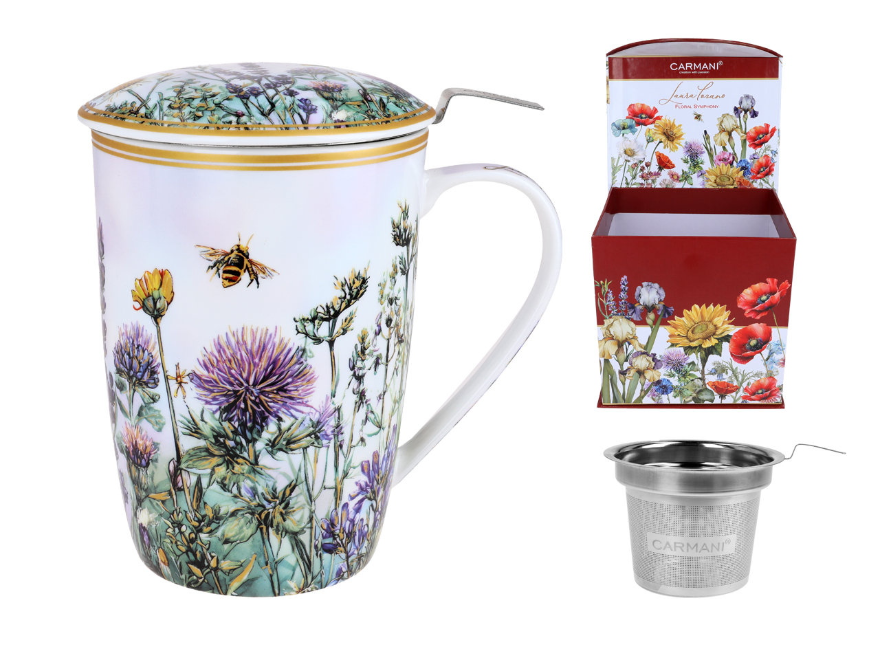Carmani, Tasse Mit Teesieb Und Deckel 600 Ml - Laura Lozano/blumenwiese Mit Kamille