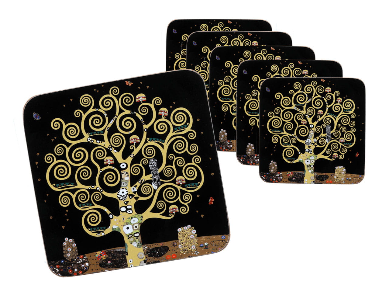 Set Mit 6 Korkuntersetzern – G. Klimt, Der Baum Des Lebens (carmani)