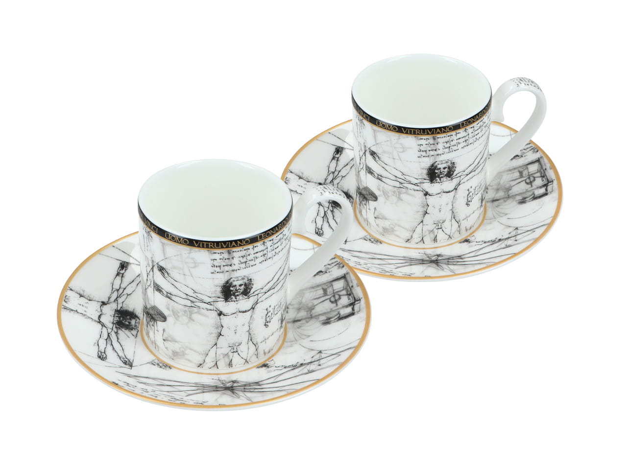 Carmani, 2x Espressotassen - Leonardo Da Vinci/vitruvian Man