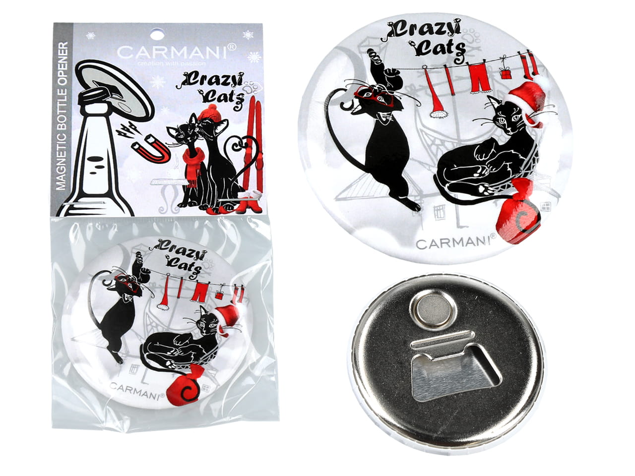 Magnetischer Flaschenöffner – Winterkatzen, Weihnachtsmann (carmani)