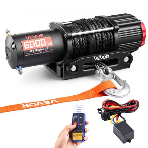Elektrische Seilwinde 2721 Kg, 12v Motorwinde Mit Φ6,35 Mm X 15 M Synthetikseil, Kabelloser & Kabelgebundener Fernbedienung, Elektrowinde Zum Abschleppen Von Atvs, Utvs & Offroad-fahrzeugen
