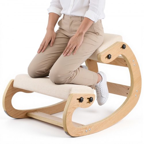 Ergonomischer Kniehocker Mit Dicken, Integrierten Schaumstoffpolstern & Massivholzrahmen, Höheneinstellbarer Kniestuhl Zur Entlastung Von Nacken Und Rücken, Ideal Für Zuhause, Büro, Beige