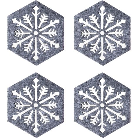 Schneeflockenförmige Untersetzer – Filz – 100 X 100 X 5 Mm – Festliche Weihnachtsdekoration – 4er-set