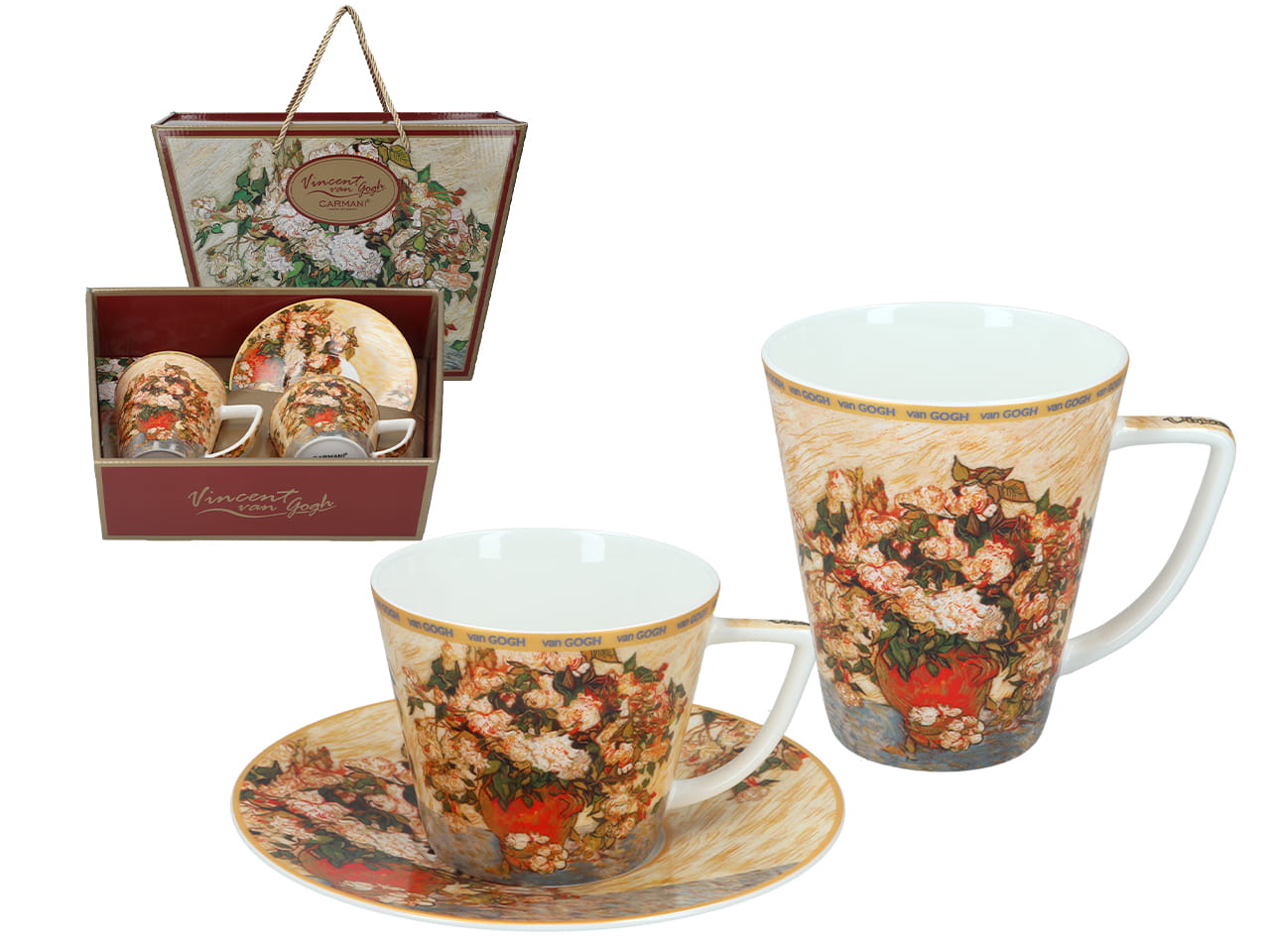 Carmani, Set Für Zwei Personen: Tasse + Becher – Van Gogh/vase Mit Rosen
