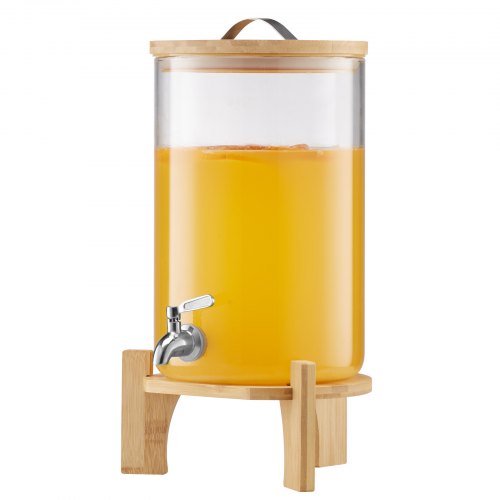 Getränkespender (1 X 8 L) Für Partys Saftspender (aus Glas) Mit Tropfsicherem Zapfhahn & Holzständer, Wasserspender Für Restaurants Partys, Limonade Eistee Selbstgemachte Getränke Spender