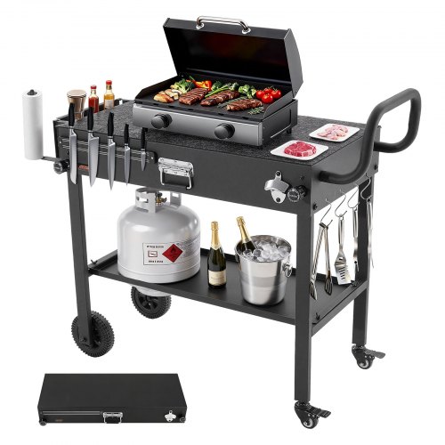 Grillwagen Outdoor 787x432 Mm (tischplattengröße), Klappbarer Grilltisch Mit Taschentuchhalter & Rädern & Magnetischer Werkzeugablage, Grillvorbereitungstisch Servierwagen Für Picknick Küche