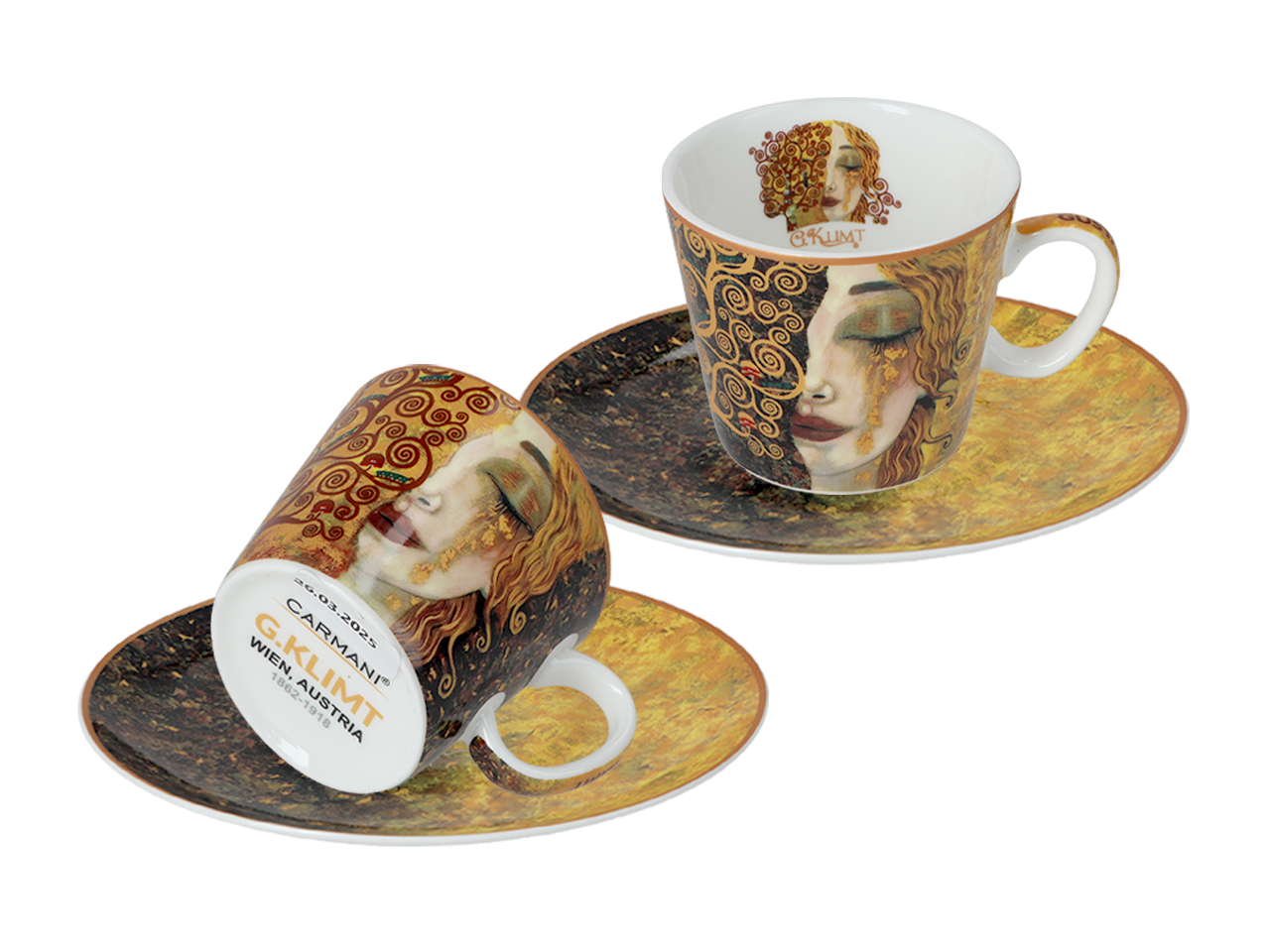 Carmani, Set Aus 2 Espressotassen 100ml - Gustav Klimt/goldene Tränen (weißer Und Schwarzer Hintergrund)