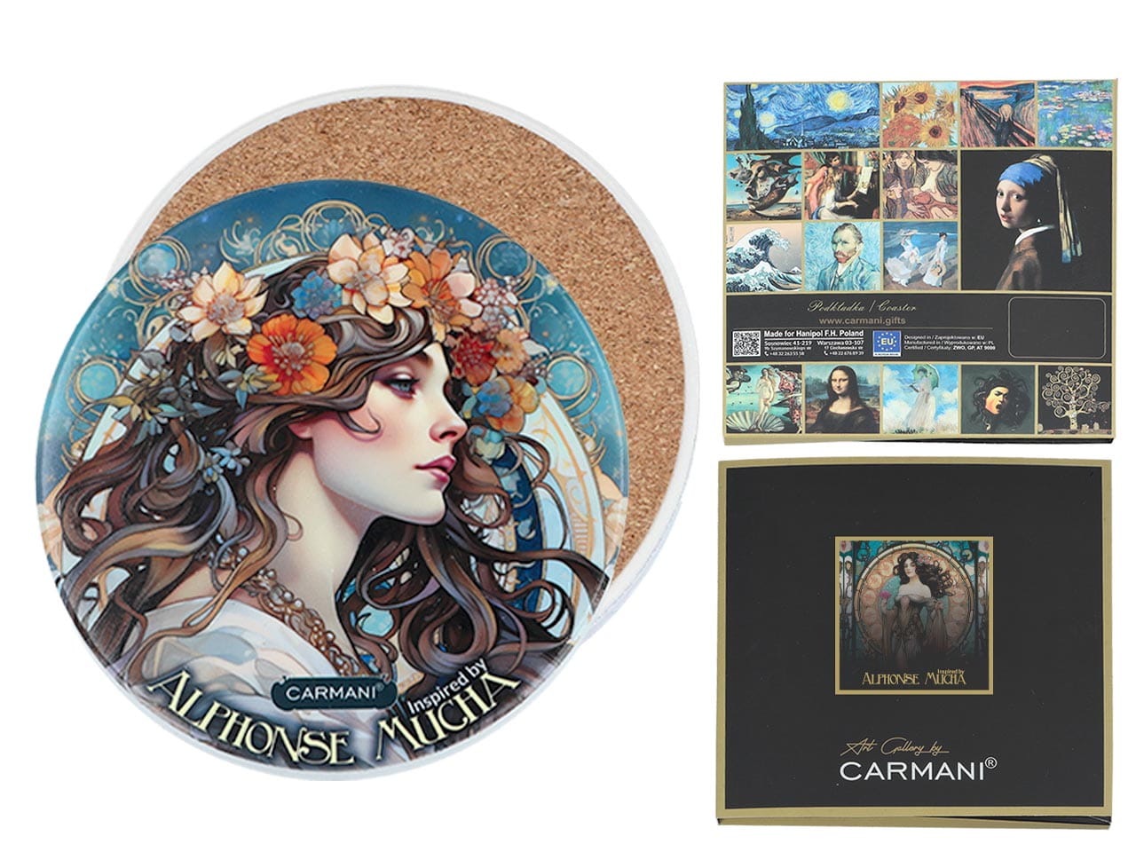 Carmani, Keramikuntersetzer Für Tassen/gläser. Inspiriert Von Den Gemälden Von Alphonse Mucha.