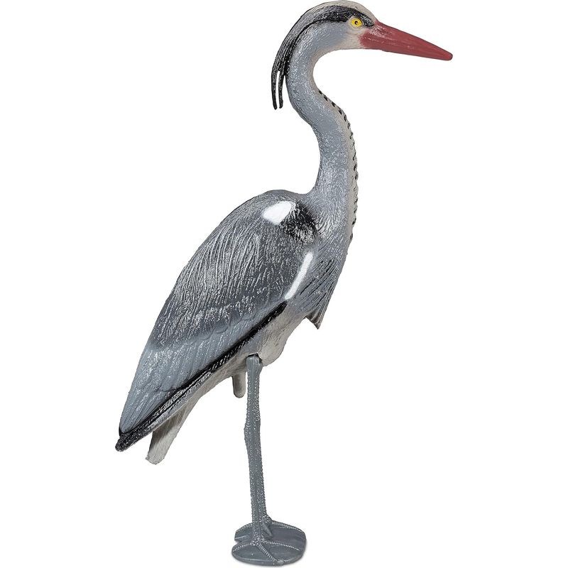 Relaxdays Reiher-dekofigur, Schutz Vor Fischfängern, Stehender Vogel, Teich, Pflanzbar, Pe, Grau
