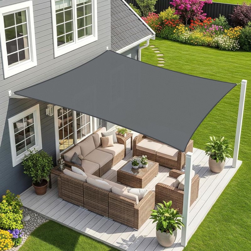 Sunnylaxx 4x6m Graphit Rechteckiges Sonnensegel, Wasserdichtes Gewebe Mit 95% Uv-schutz, Sonnensegel Für Den Außenbereich, Garten & Terrasse