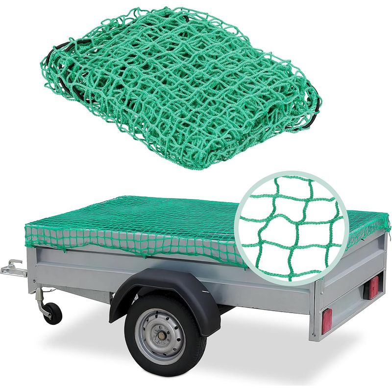 Relaxdays Anhängernetz, Erweiterbarer Ladungsschutz, 2 X 3 M Für Pkw, Pe, Grün