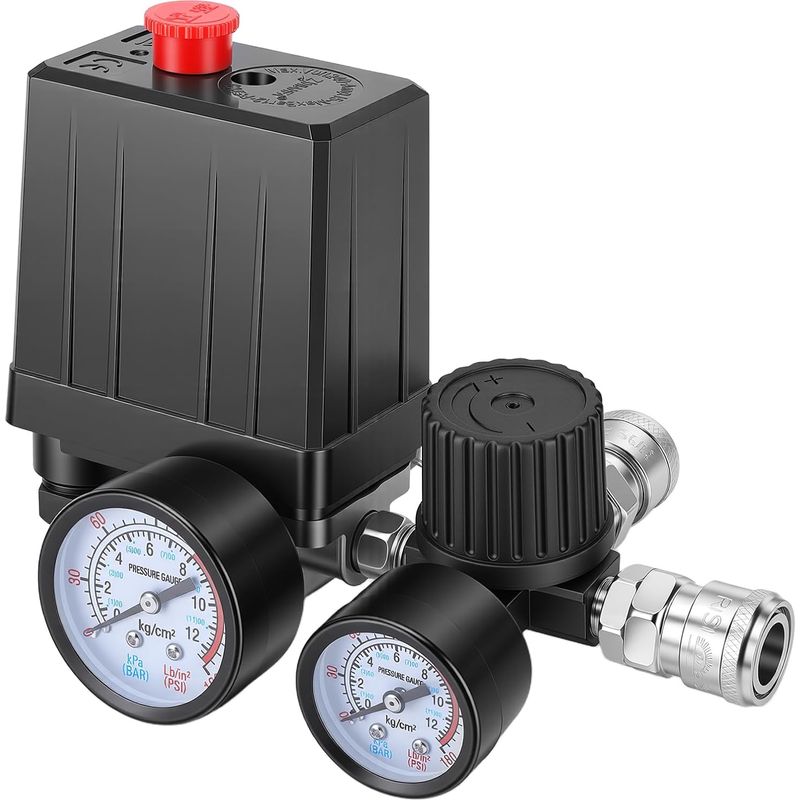 Druckschalter Für Luftkompressor, 220-v-druckschalter Für Kompressoren, 20-a-zubehörset Für Luftkompressoren Mit Manometer, Sicherheitsventil Und Anschlüssen (90–120 Psi)