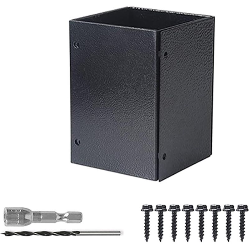 Fubesk Verstellbarer Zaunpfostenschutz Aus Edelstahl, Für 4 Robuste, Quadratische Oder Rechteckige Holzpfosten (84,8 X 15,2 Cm), Rostfrei, Inklusive Montagematerial, Schwarz