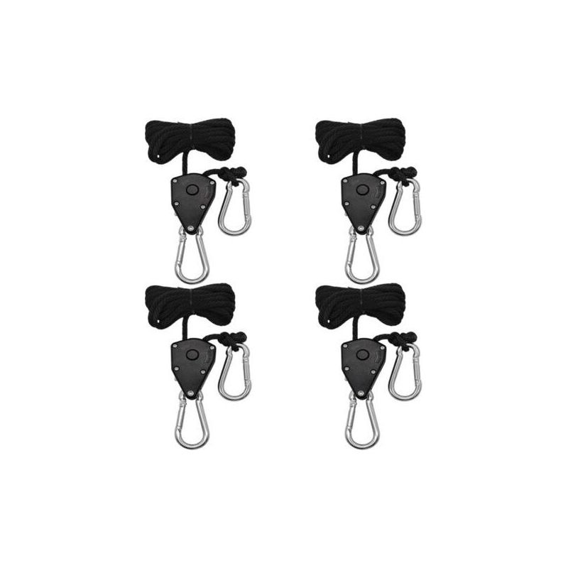 4 Stück 1/8" Ratschenseil Mit Haken, 2 M Verstellbares Hakenseil, Ratschengurtseil Zum Aufhängen Von Lampen, Pflanzenwachstum, 150 Lb Pro Paar (schwarz)