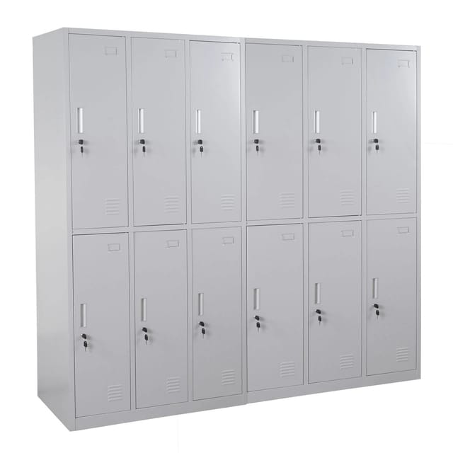 Proregal Schließfach Saturn HxBxT 180x180x50 cm Metall 12 Fächer Grau Schließfachschrank Wertfachschrank Spind