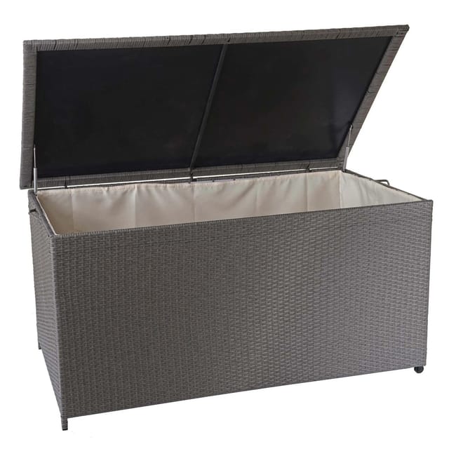 Proregal Poly-Rattan Kissenbox HxBxT 80x160x94cm Premium Grau 320L Gartentruhe Auflagenbox Truhe