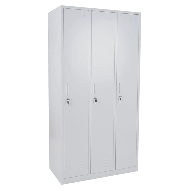 Proregal Schließfach Saturn HxBxT 180x90x50cm Metall 3 Fächer Grau Spind Wertfachschrank Schließfachschrank