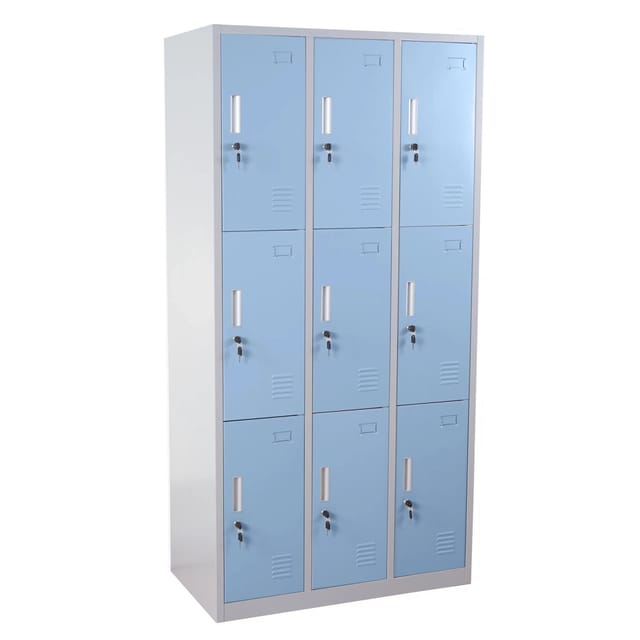 Proregal Schließfach Saturn HxBxT 180x90x50cm Metall 9 Fächer Blau Schließfachschrank Wertfachschrank Spind