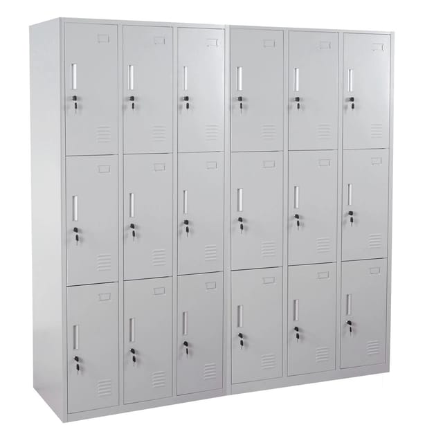 Proregal Schließfach Saturn HxBxT 180x180x50 cm Metall 18 Fächer Grau Schließfachschrank Wertfachschrank Spind