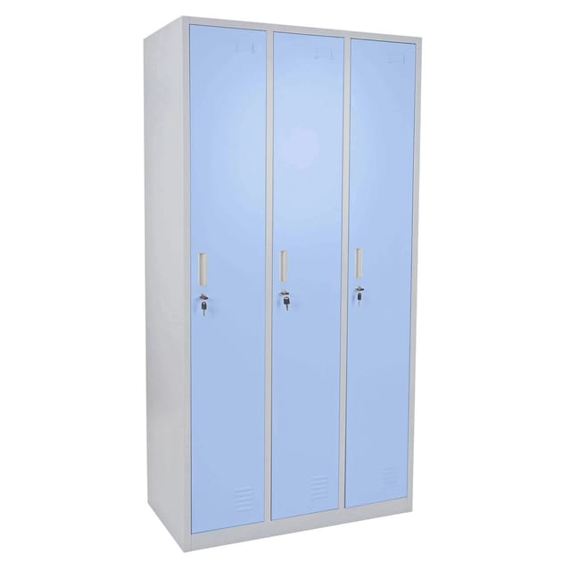 Proregal Schließfach Saturn HxBxT 180x90x50cm Metall 3 Fächer Blau Spind Wertfachschrank Schließfachschrank