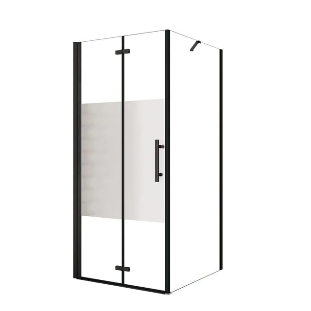 AICA Eckeinstieg Tür x Seitenwand 110x80cm Höhe 195cm Schwarz Teilsatiniert Falttür Eckdusche Duschkabinen Mit 50cm Stabilisator