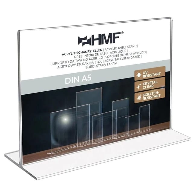 HMF 46924 Acryl Tischaufsteller Gerade DIN A5 Querformat Glasklar