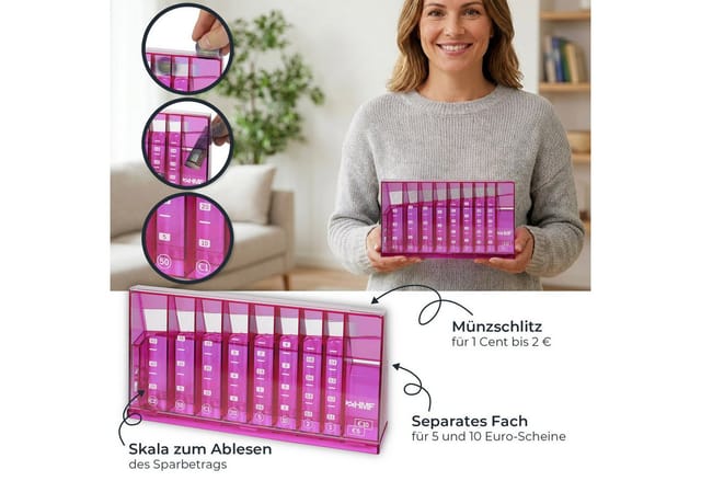 HMF 4710-15 Münzsortierer Euro Spardose 24 x 5 x 12 cm Pink