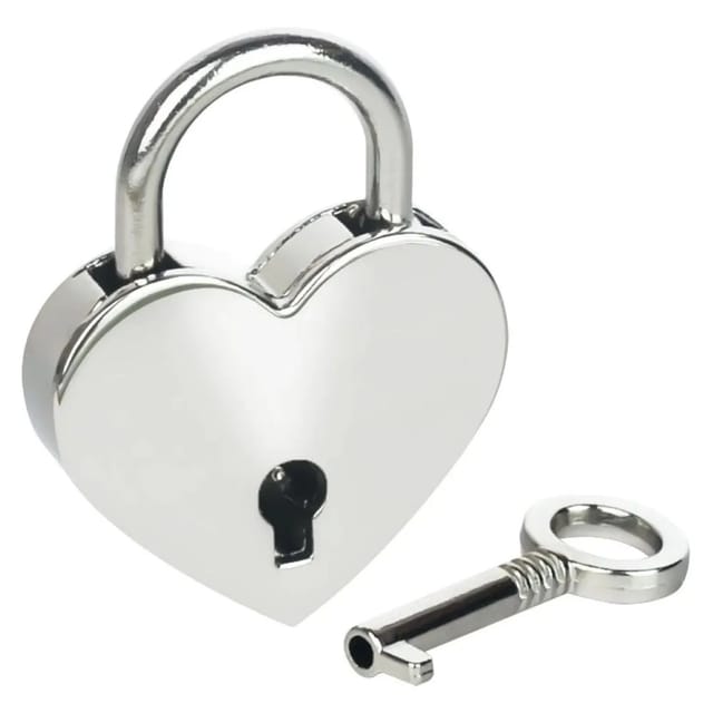 HMF 6493-59MM-09 Mini Deko Vorhängeschloss mit Schlüssel in Herzform 59 x 50 x 8 mm Silber