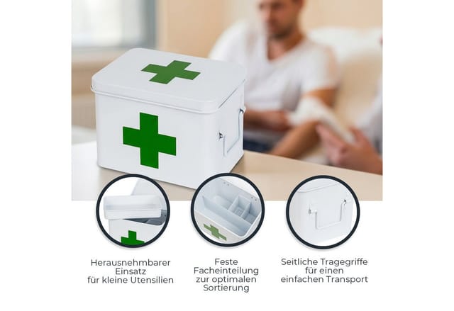 HMF 1771-21CM-01 Hausapotheke Metall Medikamenten Aufbewahrung Box 23 x 17 x 16 cm Weiß