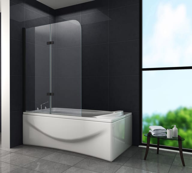 Glasdeals Badewannenaufsatz Duschtrennwand BREASE in Schwarz 100 x 140 cm – 3674