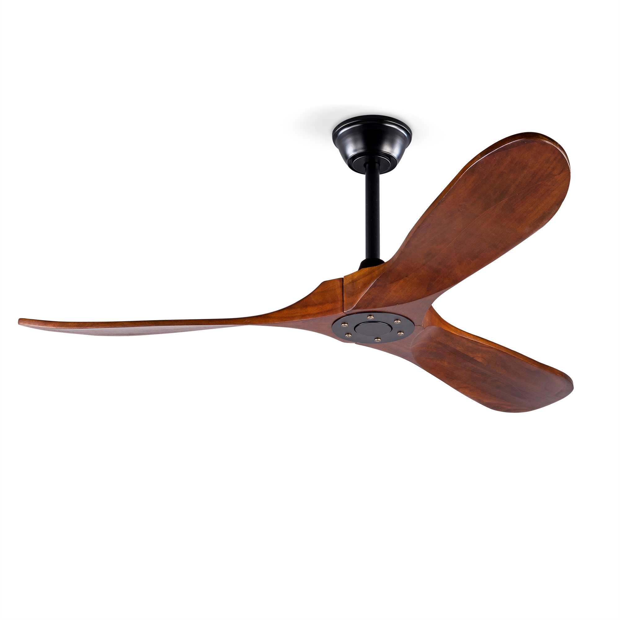 Deckenventilator 132cm Mit Fernbedienung Und Timer, Leiser Motor, Metall Und Holz, Modern, Schwarz Und Dunkler Nussbaum