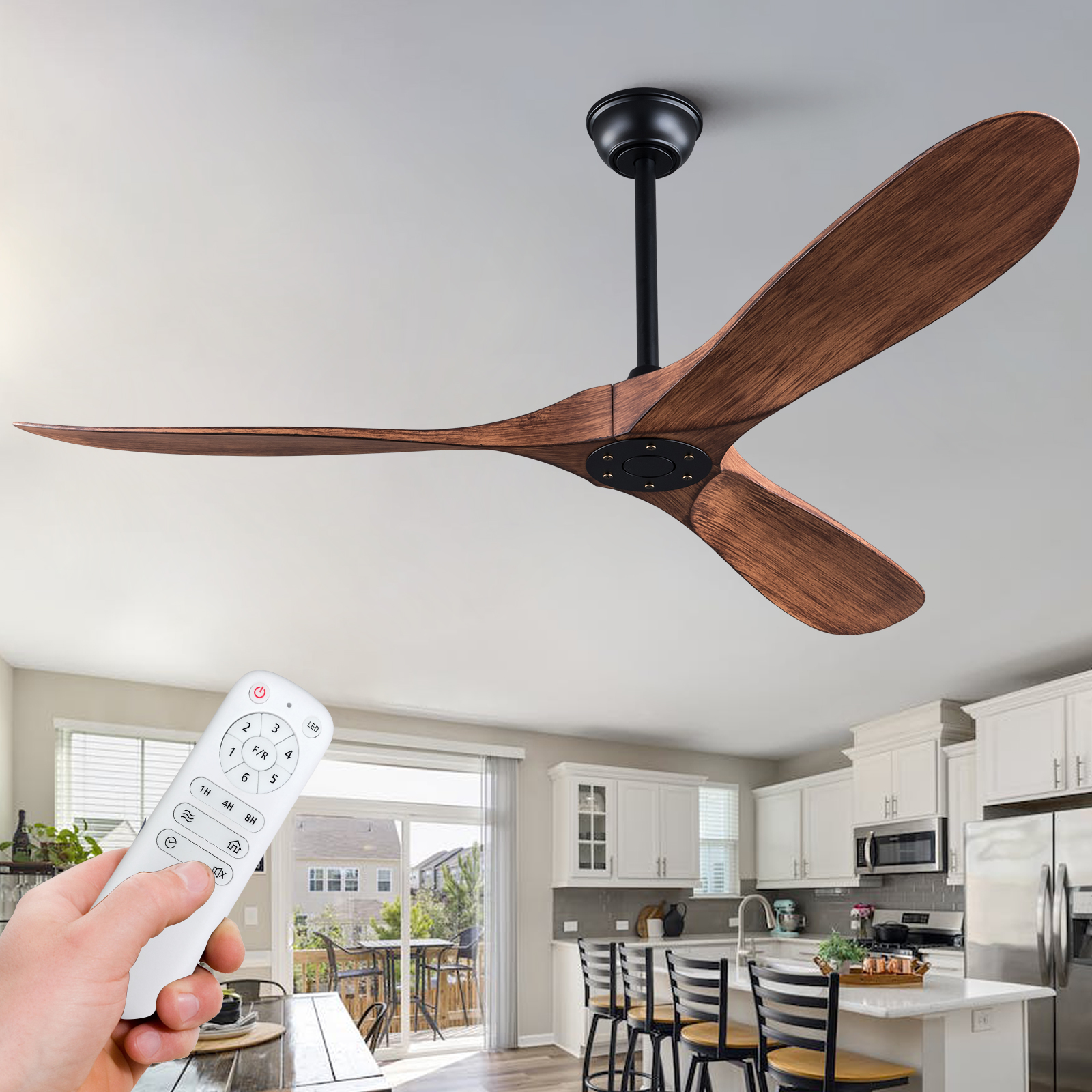 Deckenventilator Ohne Licht 132 Cm 6 Geschwindigkeiten Leise Mit Fernbedienung Abs Modernes Bauernhaus Schwarz Und Nussbaum