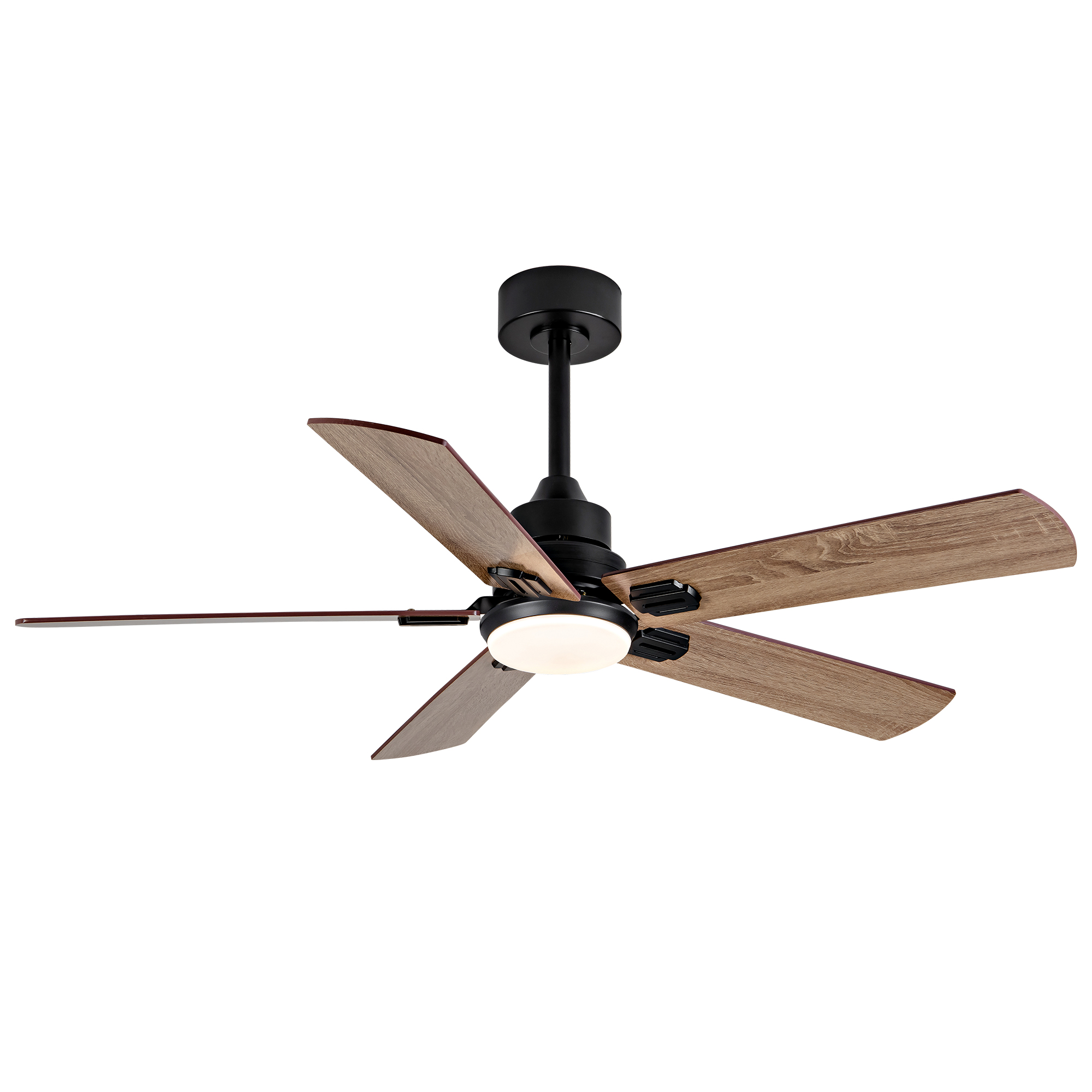 Deckenventilator Mit Beleuchtung 132 Cm, Dimmbare Led Und Fernbedienung, Metall Und Holz, Modern, Schwarz Und Dunkler Nussbaum