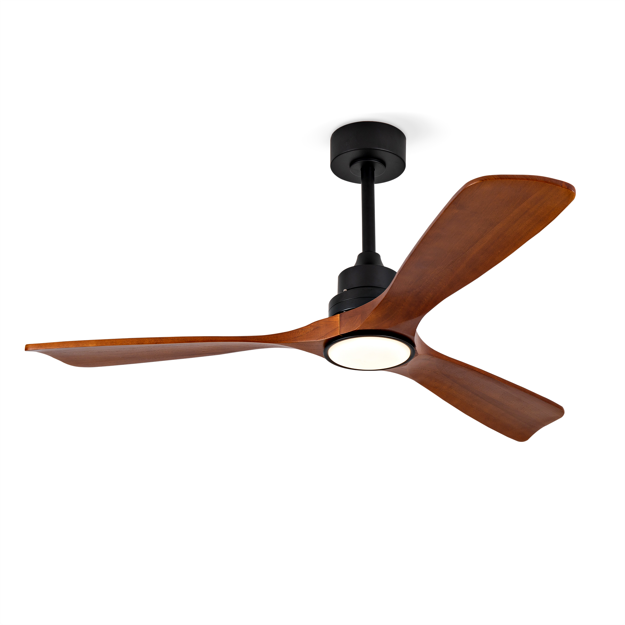Deckenventilator Mit Beleuchtung 132cm, 6 Stufen, Leiser Dc-motor, Massivholzflügel, Rustikaler Stil, Schwarz Und Dunkler Nussbaum