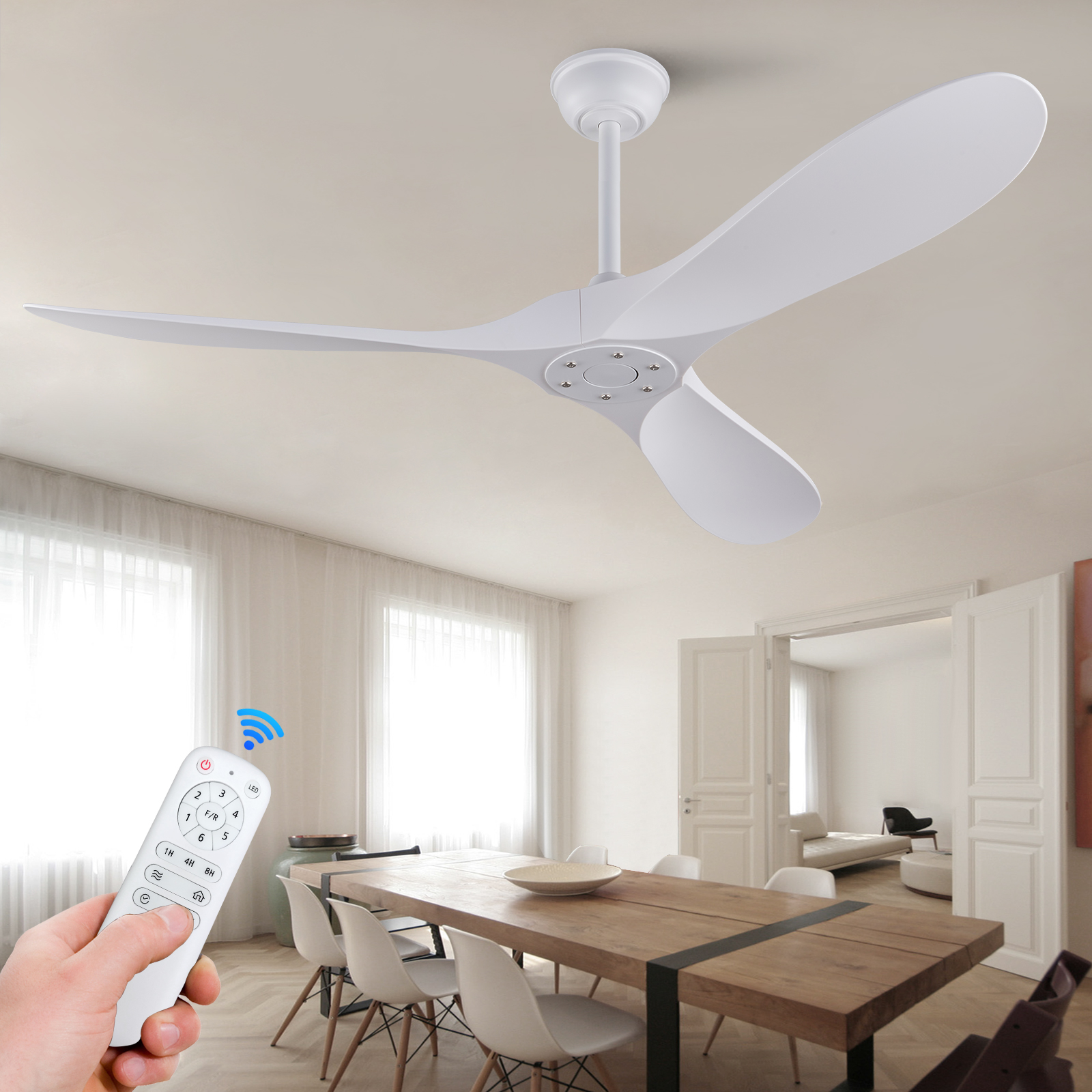 Deckenventilator Ohne Licht 152cm Reversibler Leiser Dc-motor Mit Fernbedienung Abs Modern Weiß