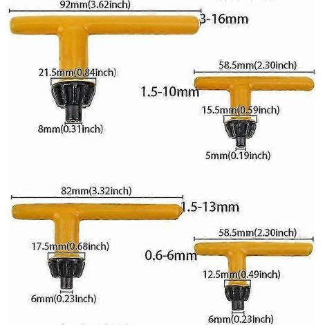 4 Stück Gelbe Stahl-bohrfutterschlüssel 6 Mm, 10 Mm, 13 Mm, 16 Mm Universal-bohrfutterschlüssel, Universeller T-förmiger Bohrfutterschlüssel Zum Festziehen Von Bohrfutter