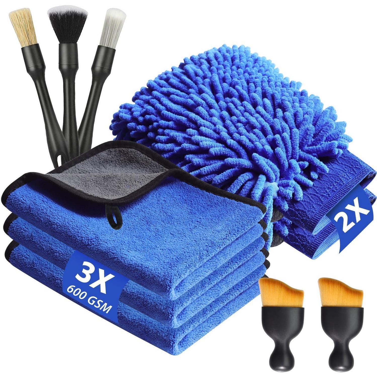 Autopflege Set 10-teilig Mit Mikrofasertüchern 600 Gsm, Waschhandschuh & Detailbürsten