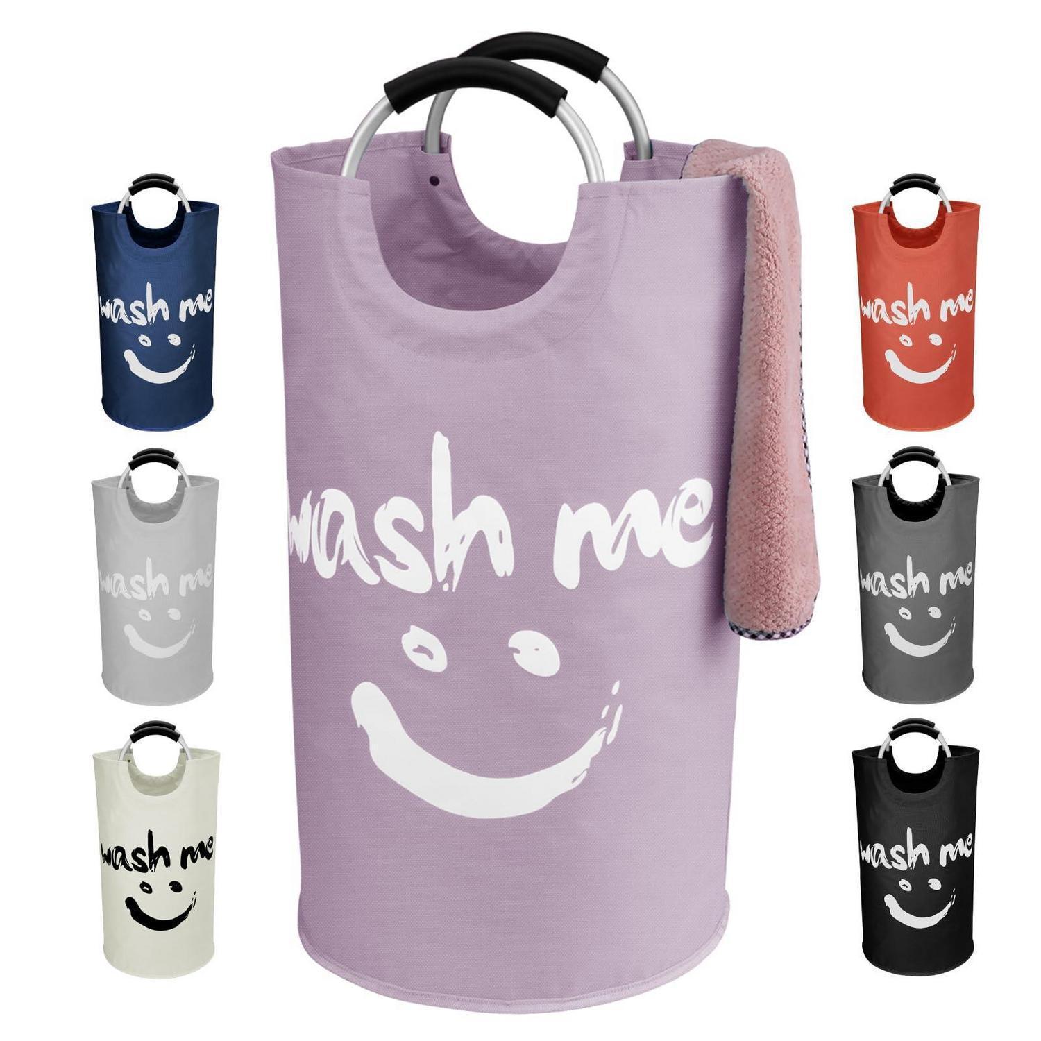Faltbarer Wäschekorb 115l Mit Aluminiumgriffen, Wasserdicht, Xl, Lila