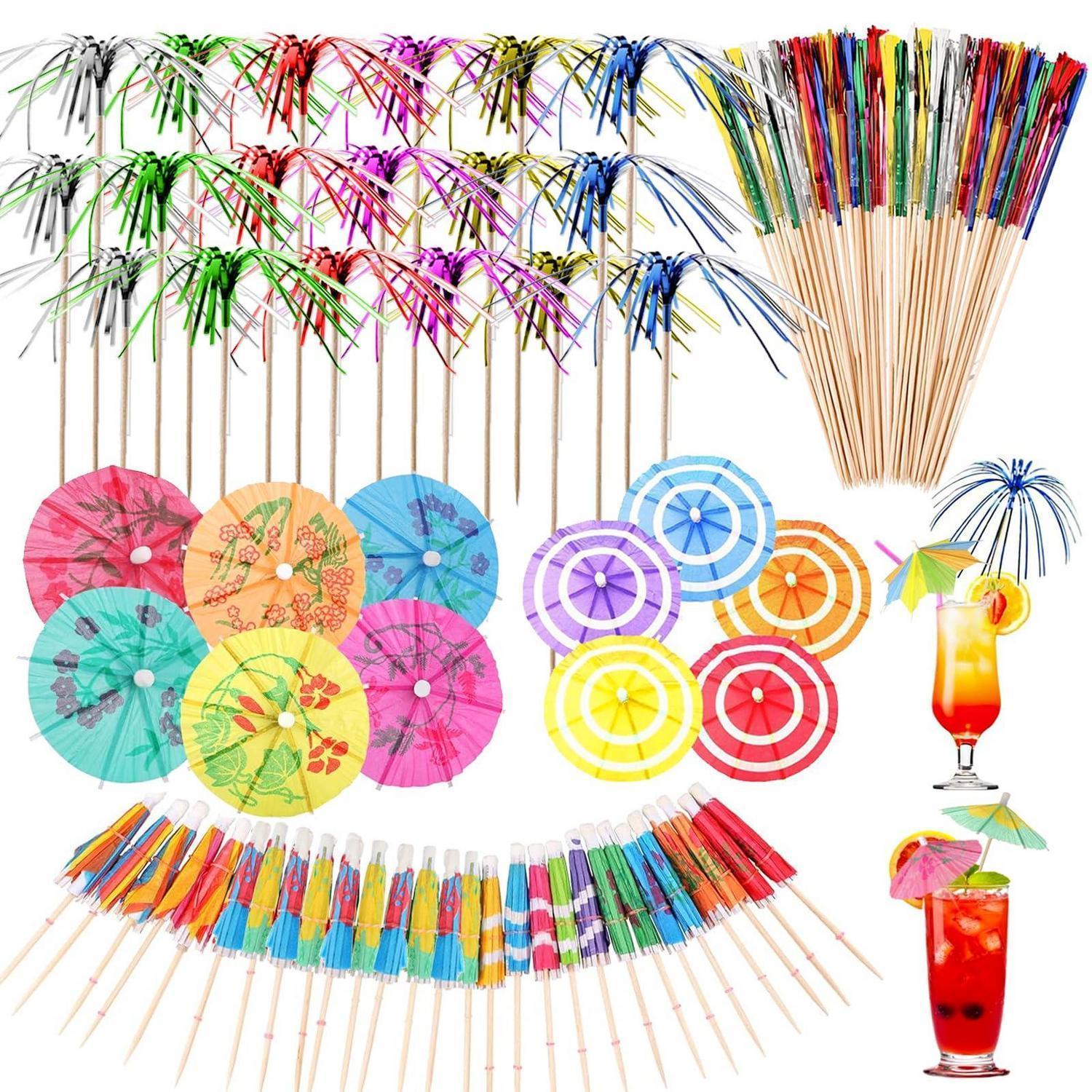 140 Stk. Cocktail Deko: 40 Schirmchen & 100 Feuerwerk Sticks Für Partys