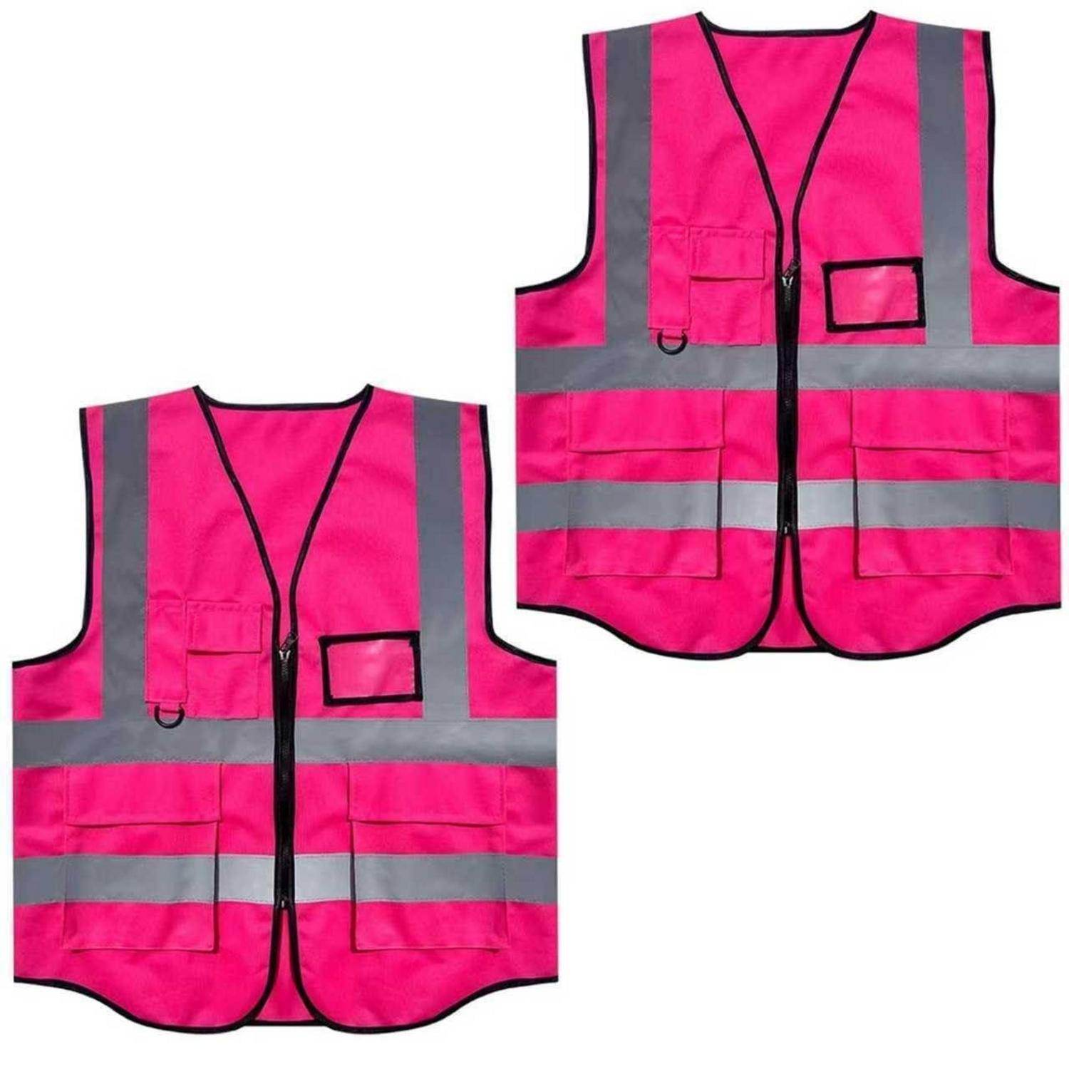 Warnweste Pink Für Damen & Herren, Reflektierend Mit Taschen & Reißverschluss