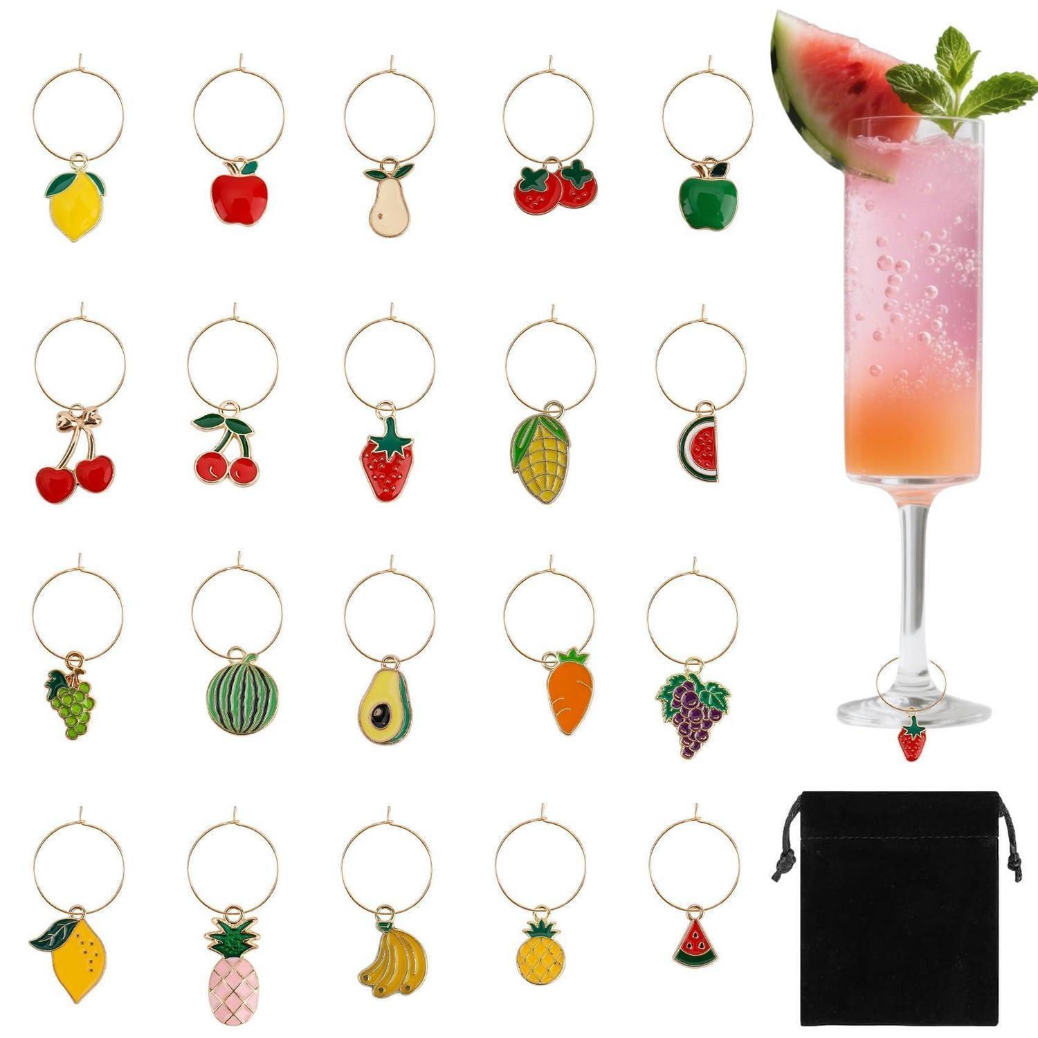20er Set Weinglas Anhänger, Frucht-designs, Glasmarker Für Partys